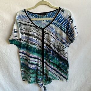 B.L.E.U. print top with front tie, size M